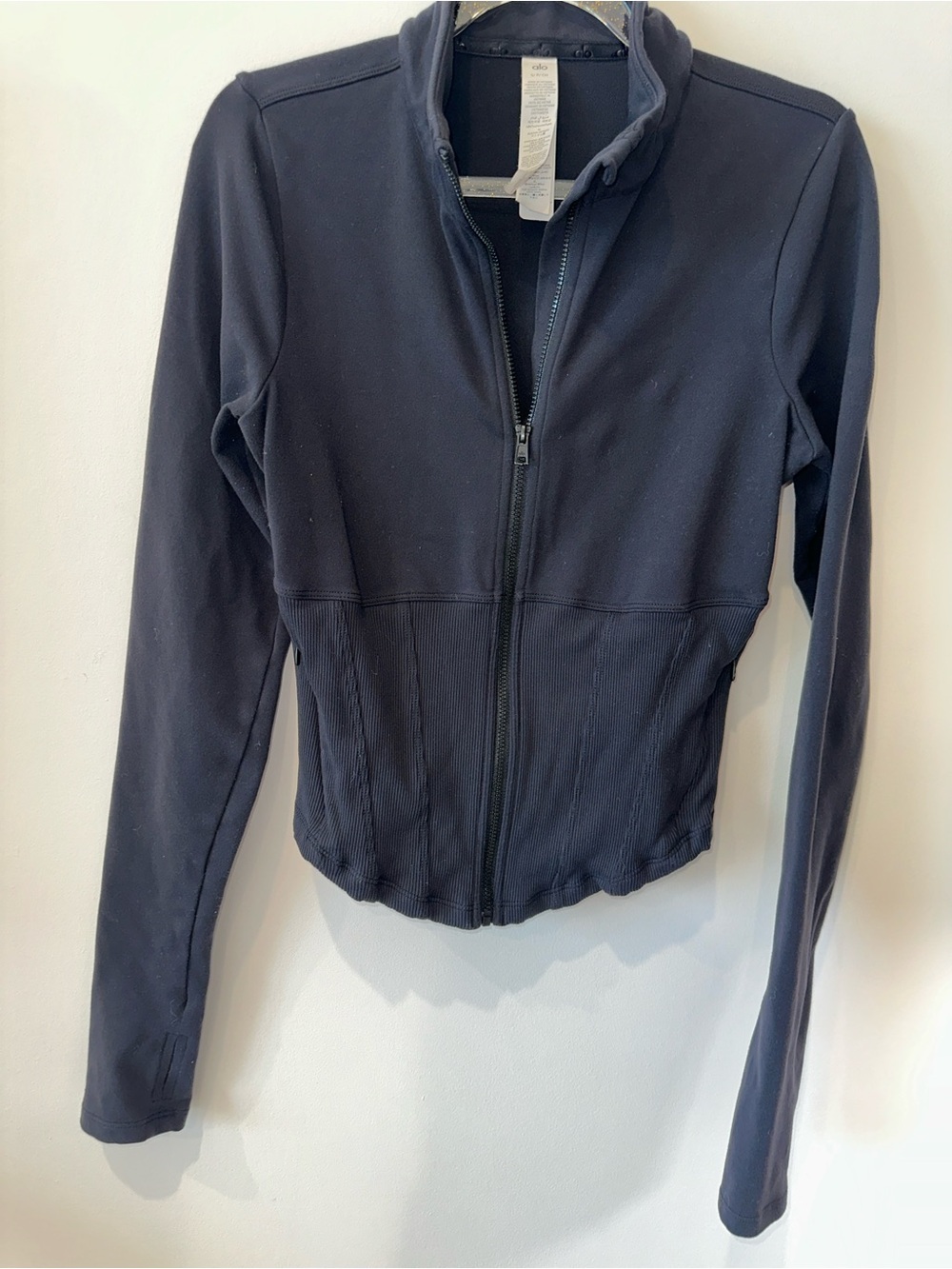 ALO Yoga Black Jacket with Gold Speckle Trim